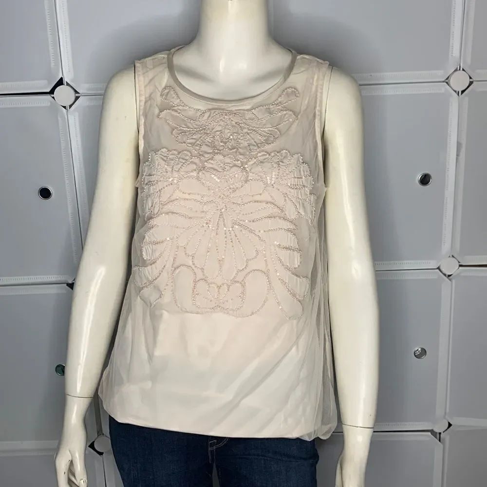 White House Black Market NWT Beaded Appliqué Sleeveless Top Medium